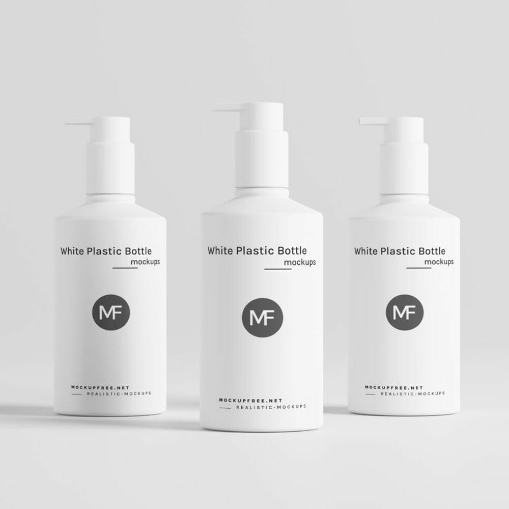 Free White Plastic Cosmetic Pump Bottle Mockups PSD