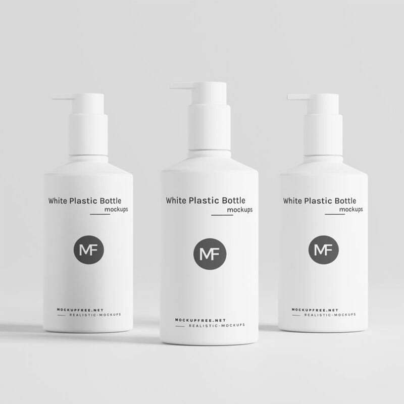 Free White Plastic Cosmetic Pump Bottle Mockups PSD