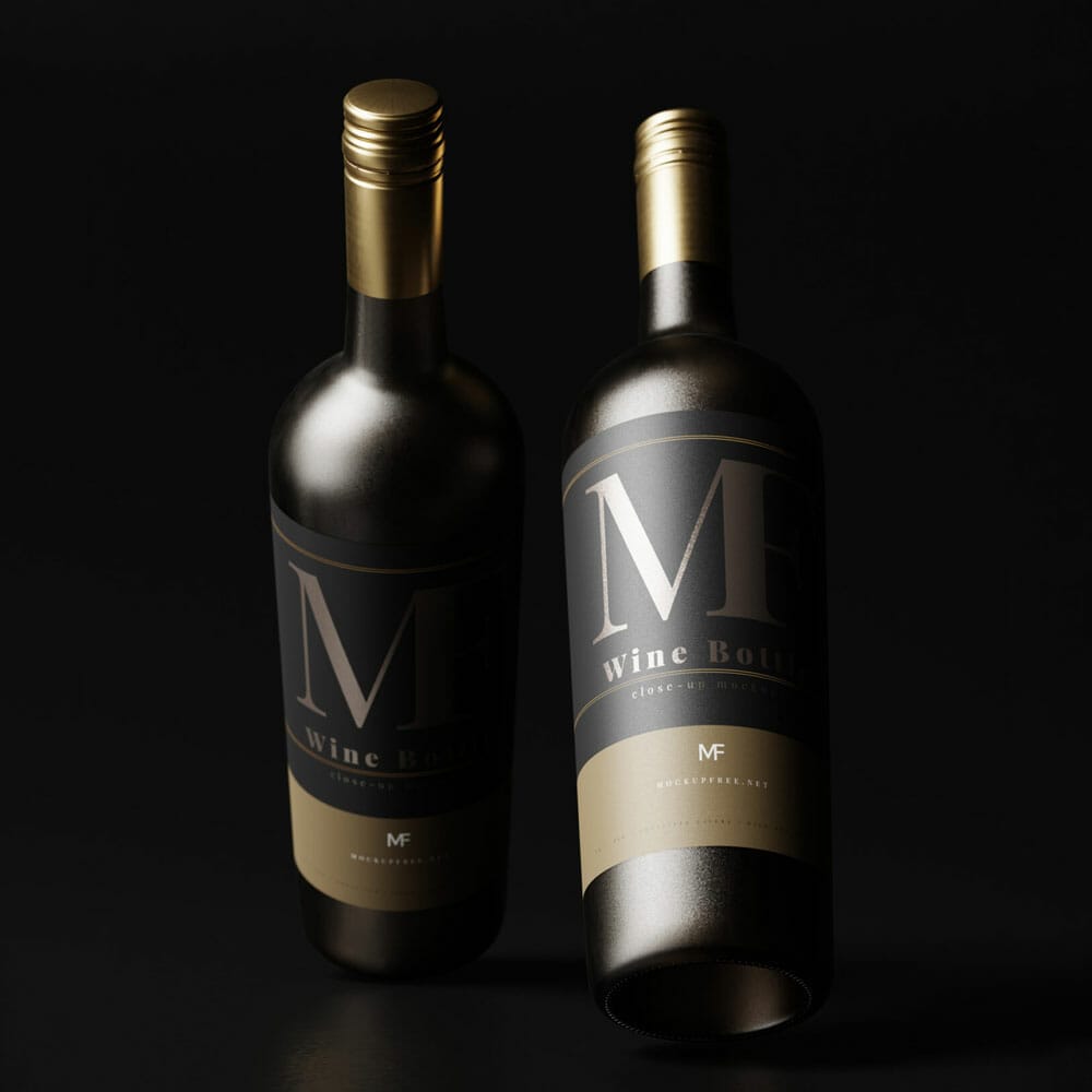 Free Wine Bottle Close-up Mockups PSD