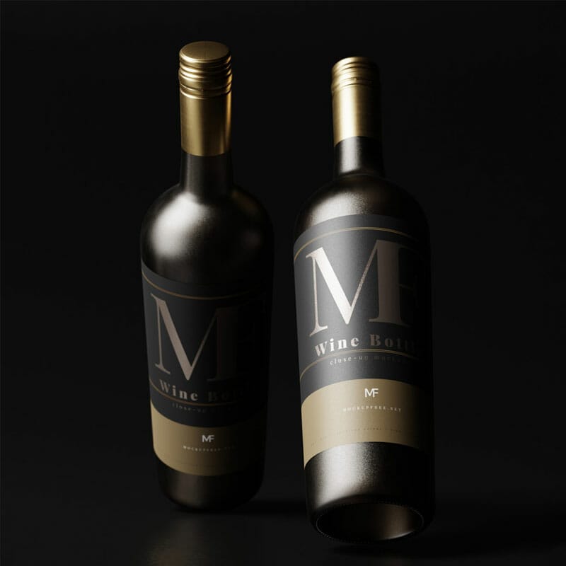 Free Wine Bottle Close-up Mockups PSD