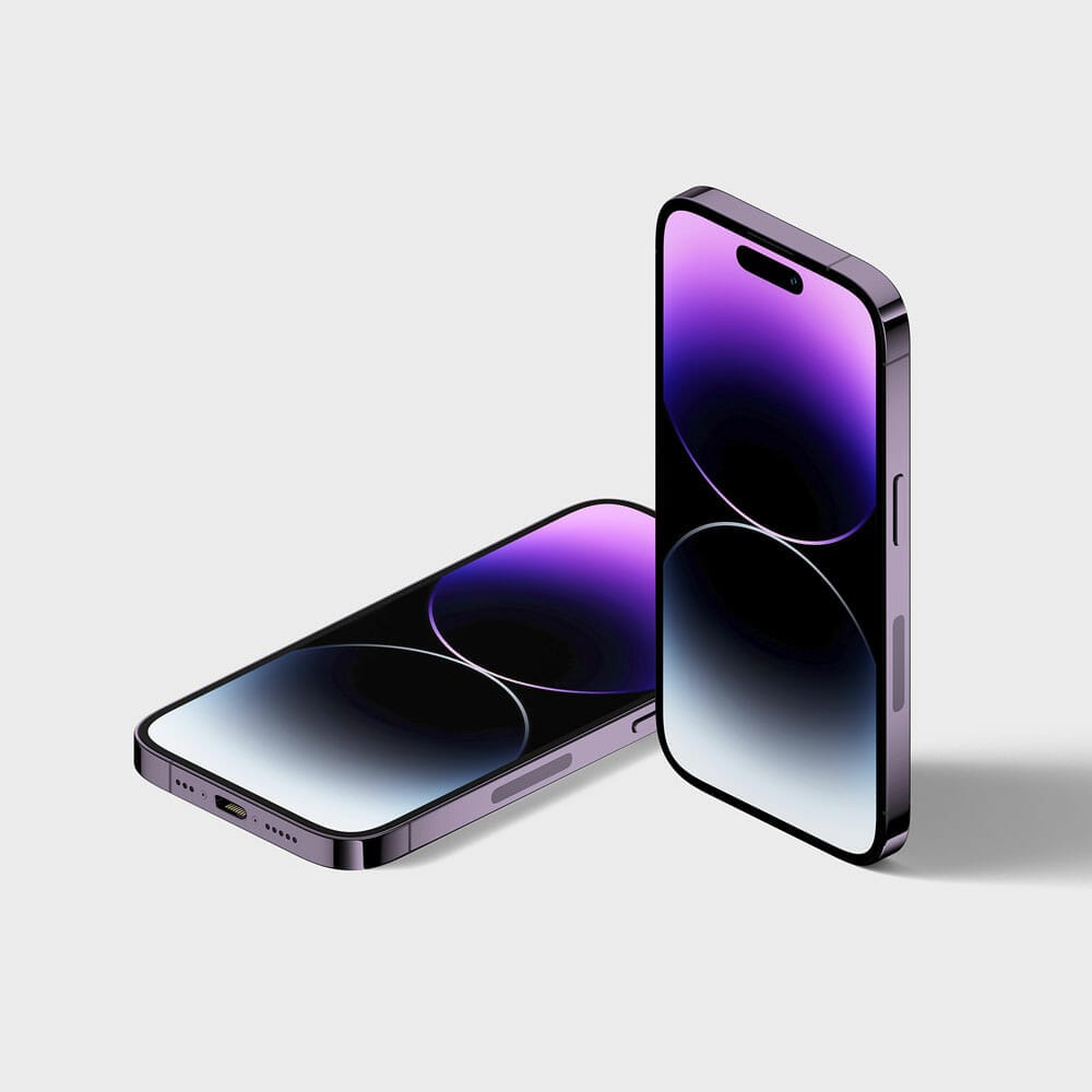 Free iPhone 14 Pro On White Background Isometric Mockup PSD