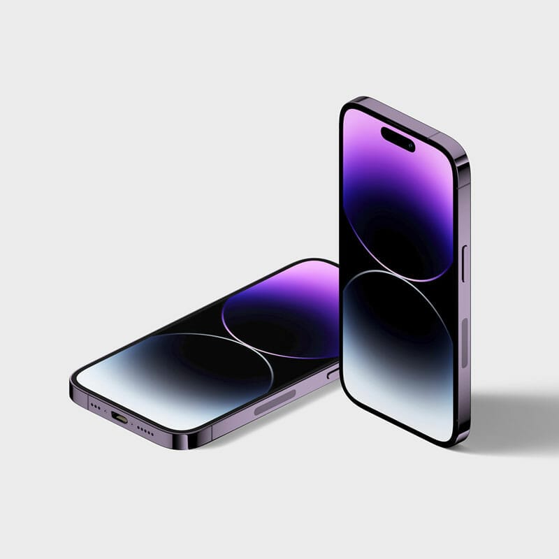 Free iPhone 14 Pro On White Background Isometric Mockup PSD