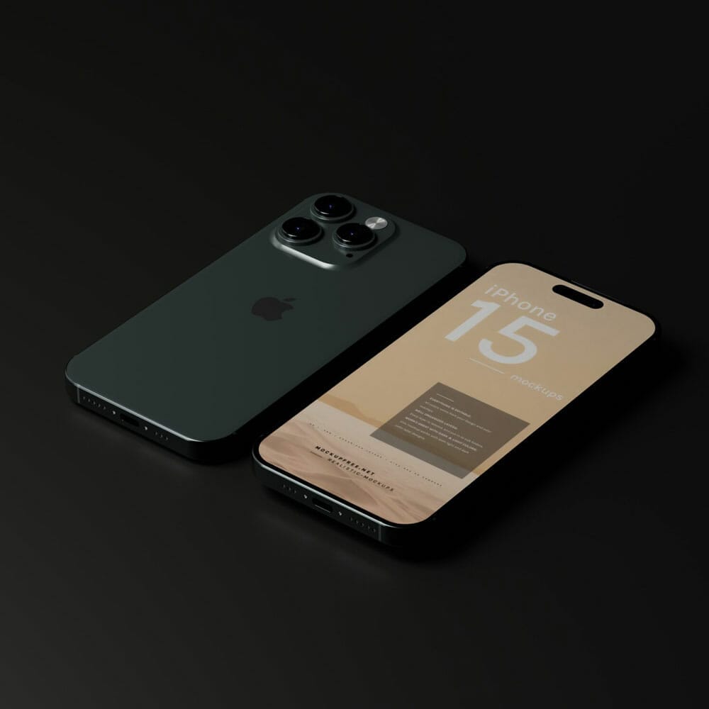 Free iPhone 15 Dark Background Mockups PSD