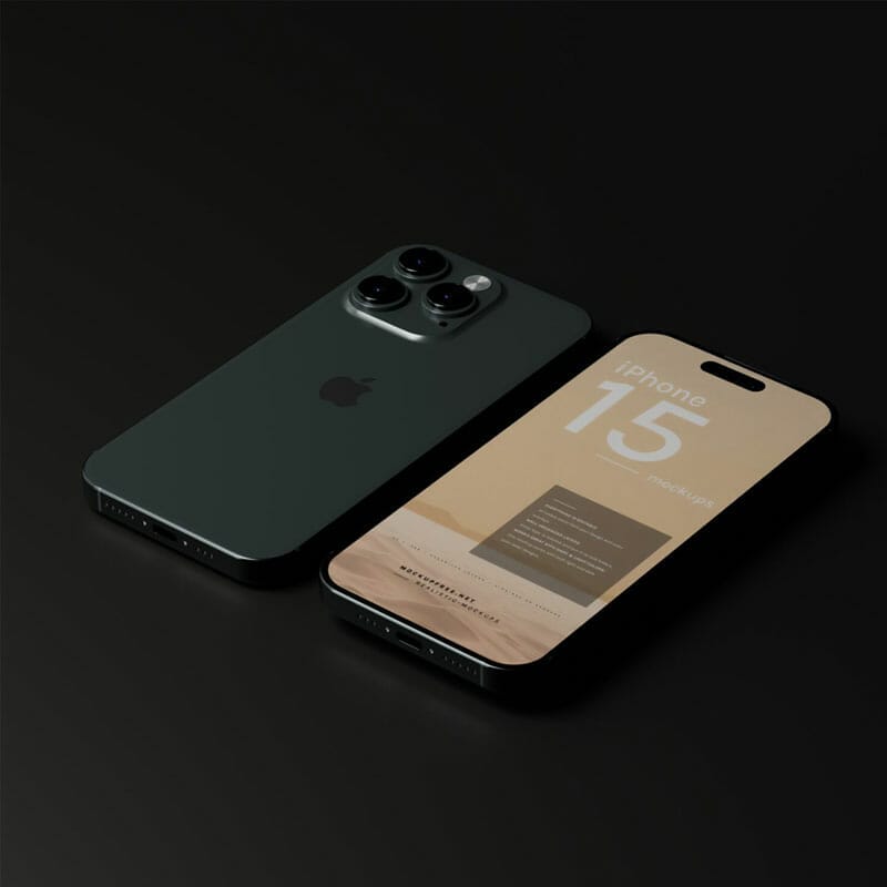 Free iPhone 15 Dark Background Mockups PSD