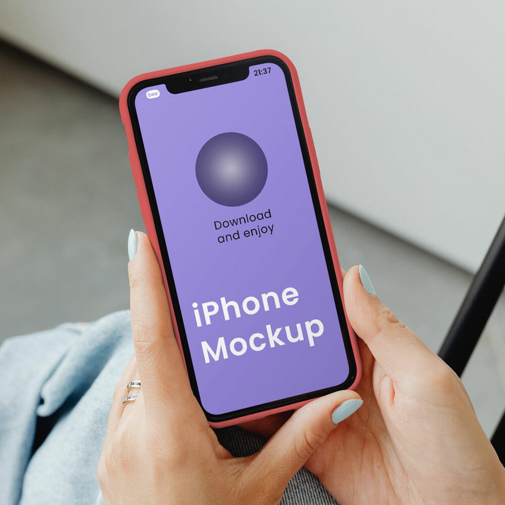 Free iPhone In Hands Mockup PSD