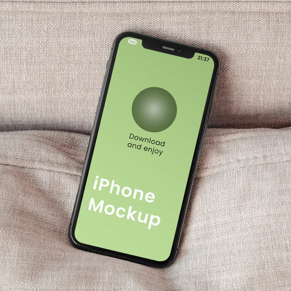 Free iPhone On Pillow Mockup PSD