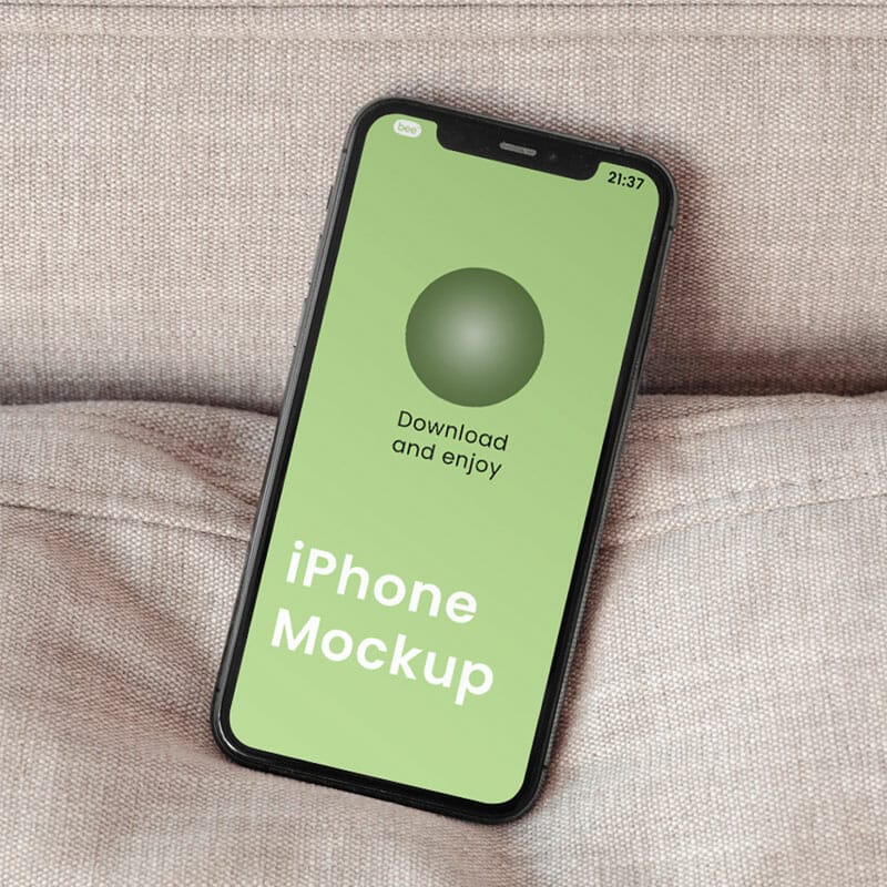 Free iPhone On Pillow Mockup PSD