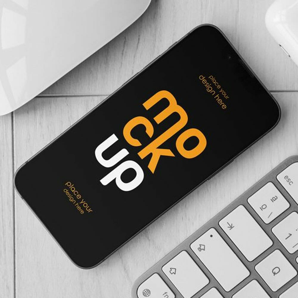 Free iPhone With Accessories Mockup PSD