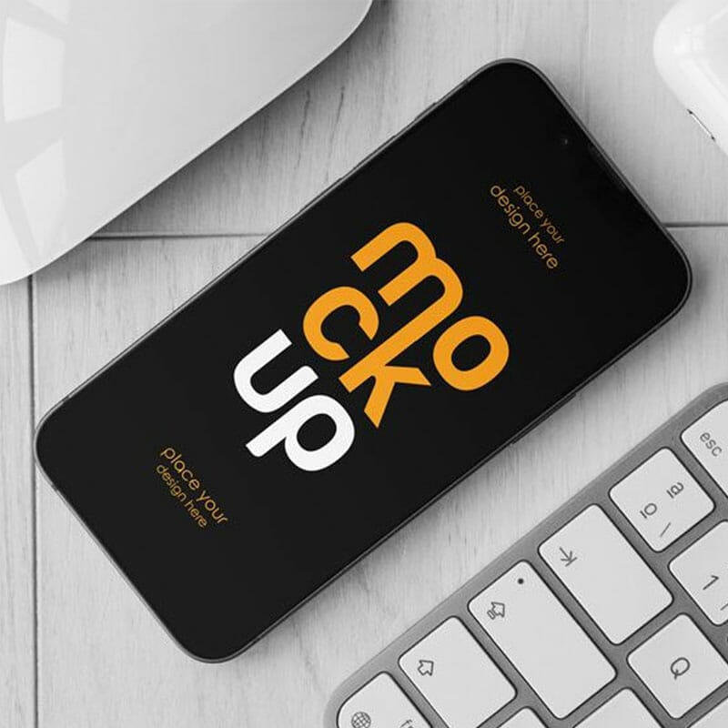 Free iPhone With Accessories Mockup PSD