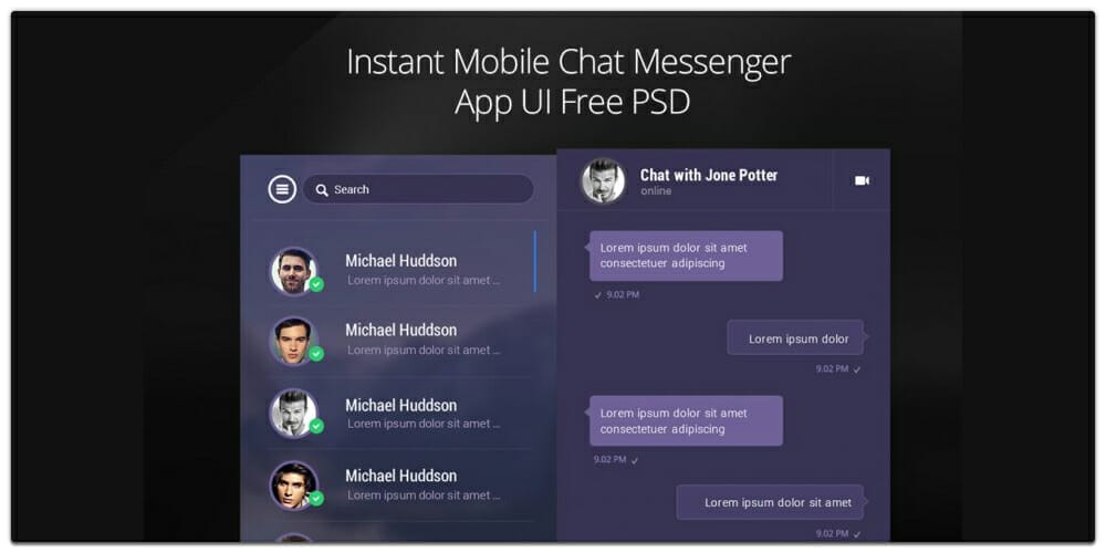 Instant Mobile Chat Messenger App UI PSD