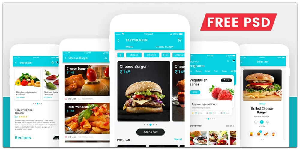 Material Design Food Delivery App UI PSD