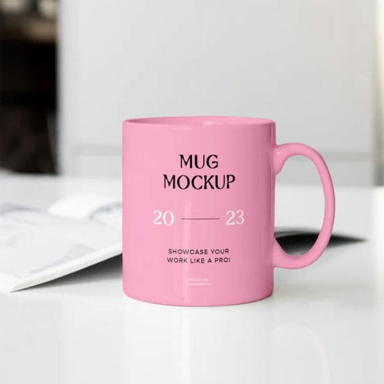 Mug On Desk Mockup PSD