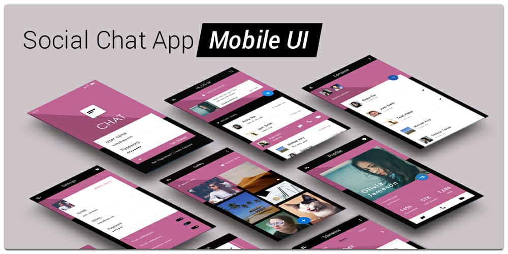 Social Chat App Mobile UI Template PSD