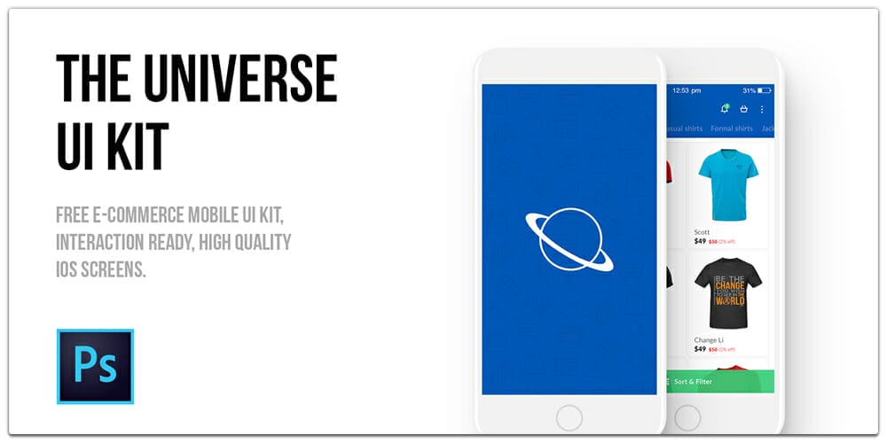 The Universe E commerce Mobile UI kit PSD