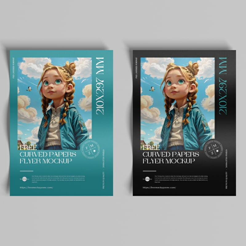 A4 Curved Papers Flyer Mockup PSD