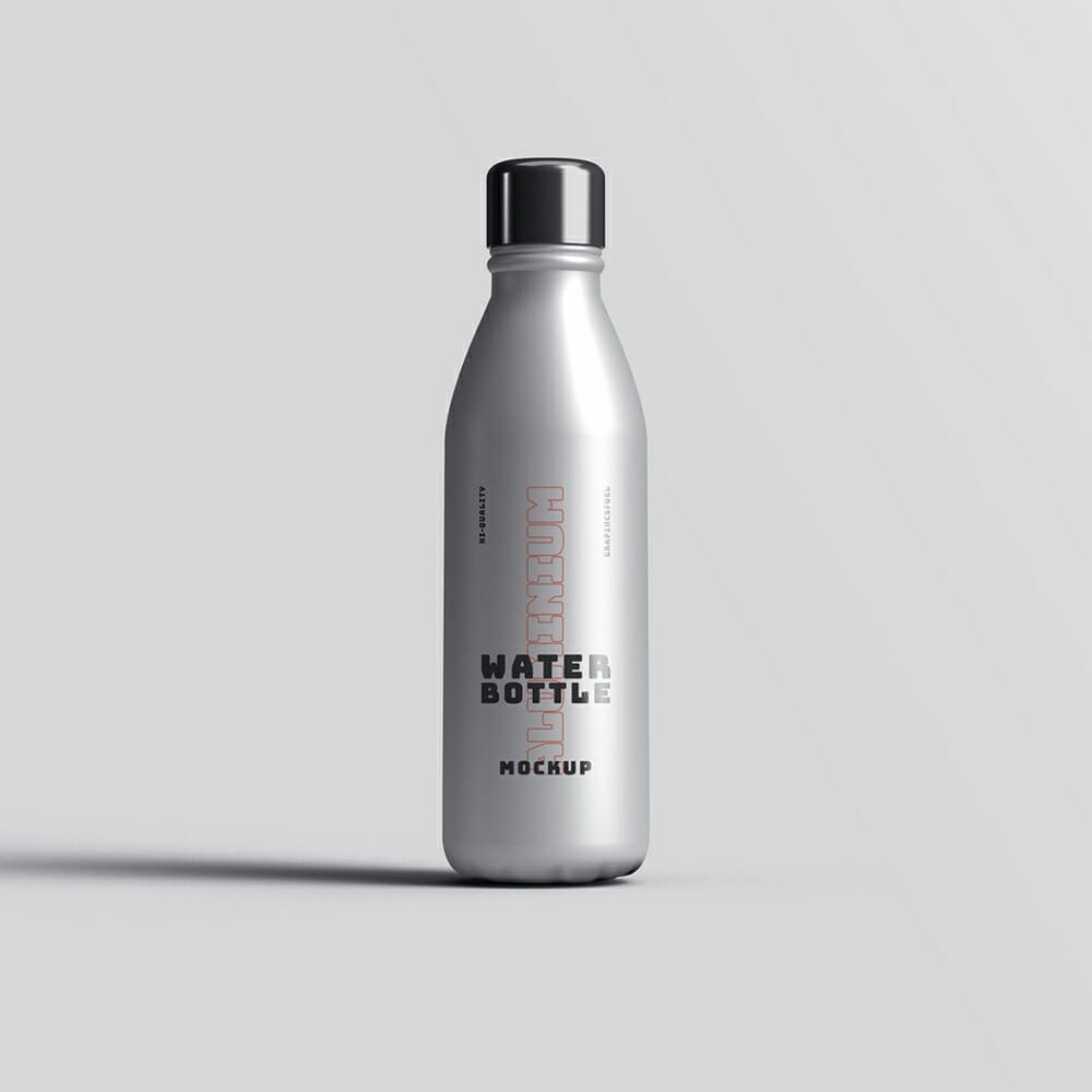 Aluminium Water Bottle Mockup Template PSD