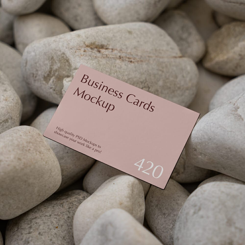 Business Card among the Stones Mockup PSD