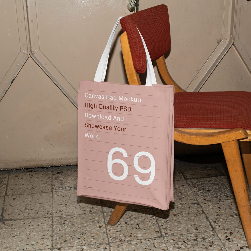 Canvas Bag Hanging on Chair Mockup PSD