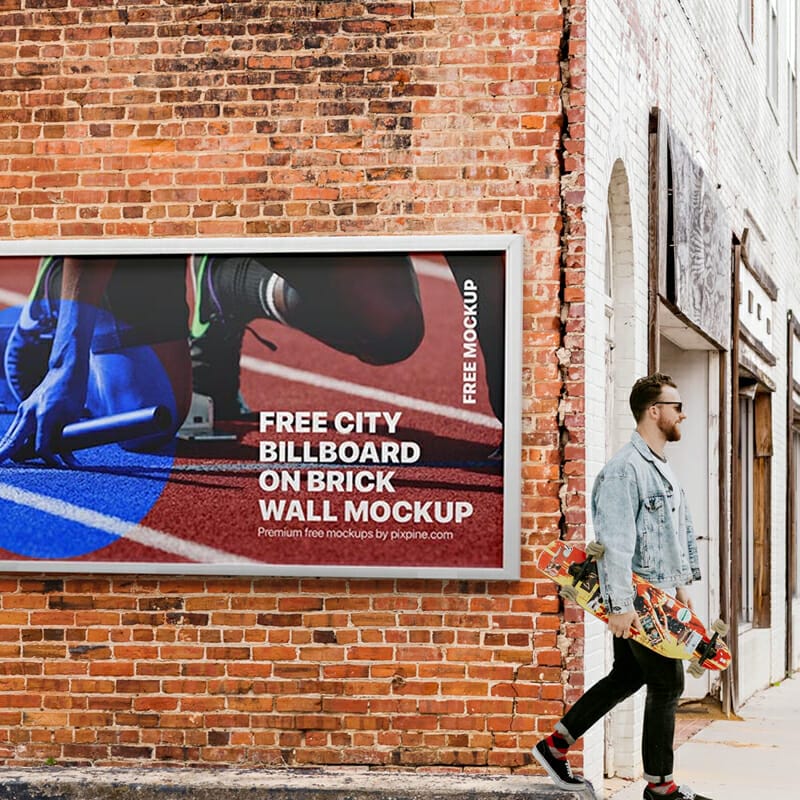 City Billboard on Brick Wall Mockup PSD