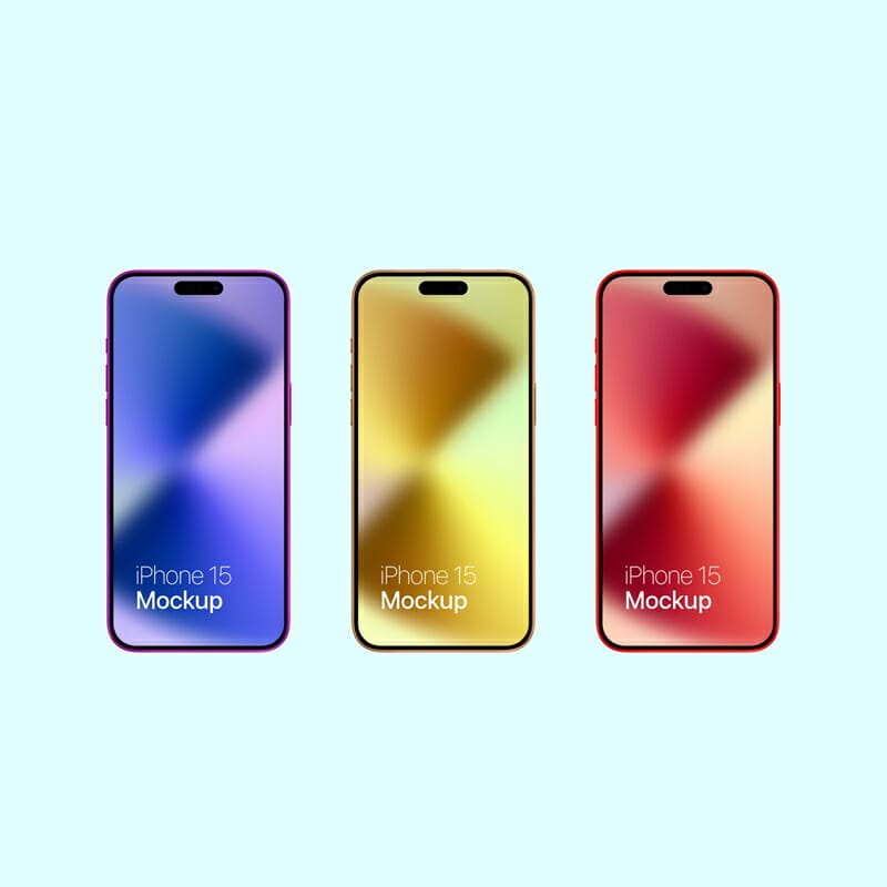 Colored iPhone 15 Mockup PSD
