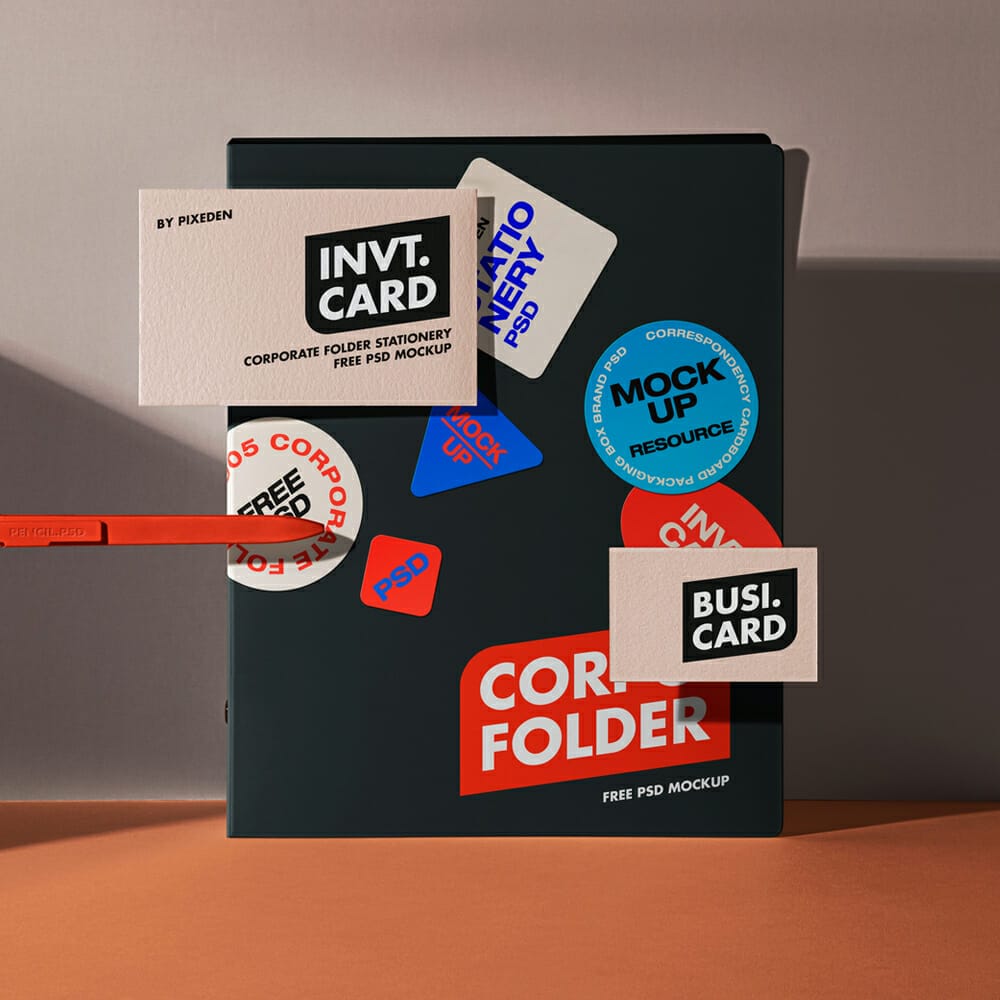 Corporate Folder Stationery Mockup Set PSD