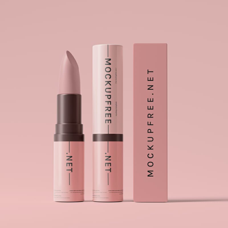 Cosmetic Lipstick and Outer Packaging Box Mockups