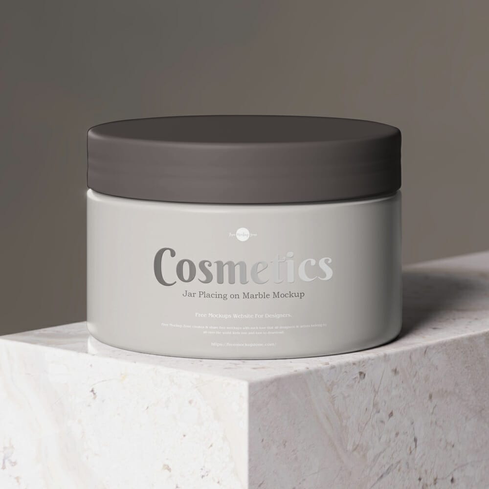 Cosmetics Jar Placing on Marble Block Mockup PSD