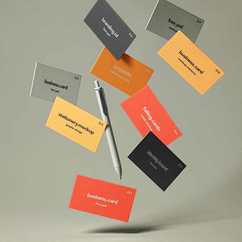 Falling Business Cards Mockup