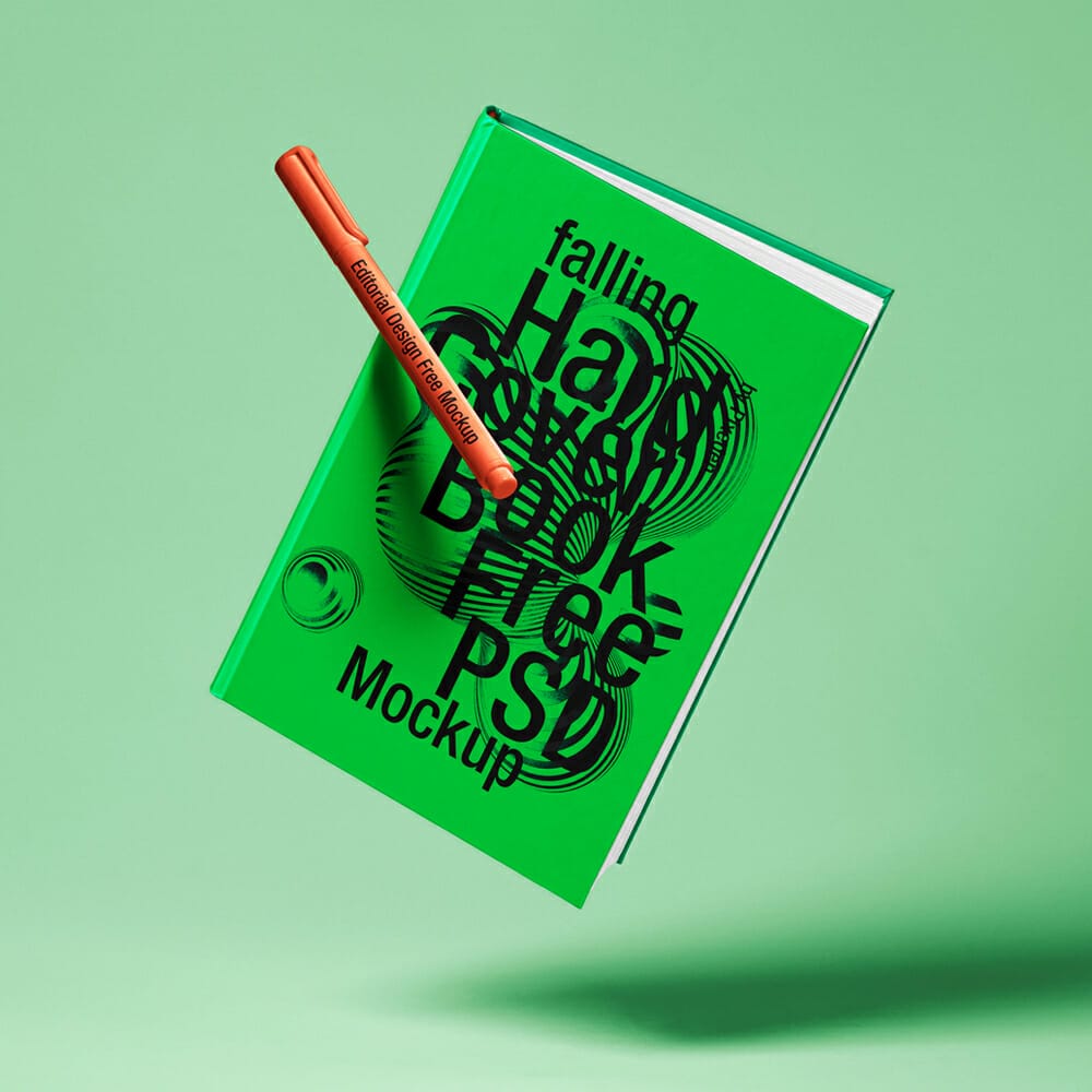 Falling Hardcover Book Mockup PSD