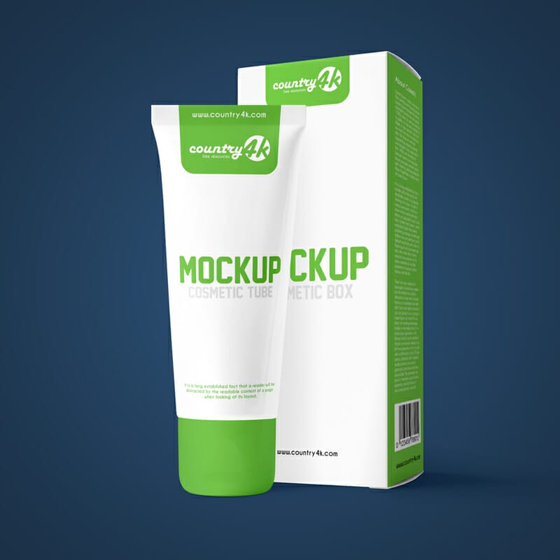 Free Cosmetic Tube and Box Mockup