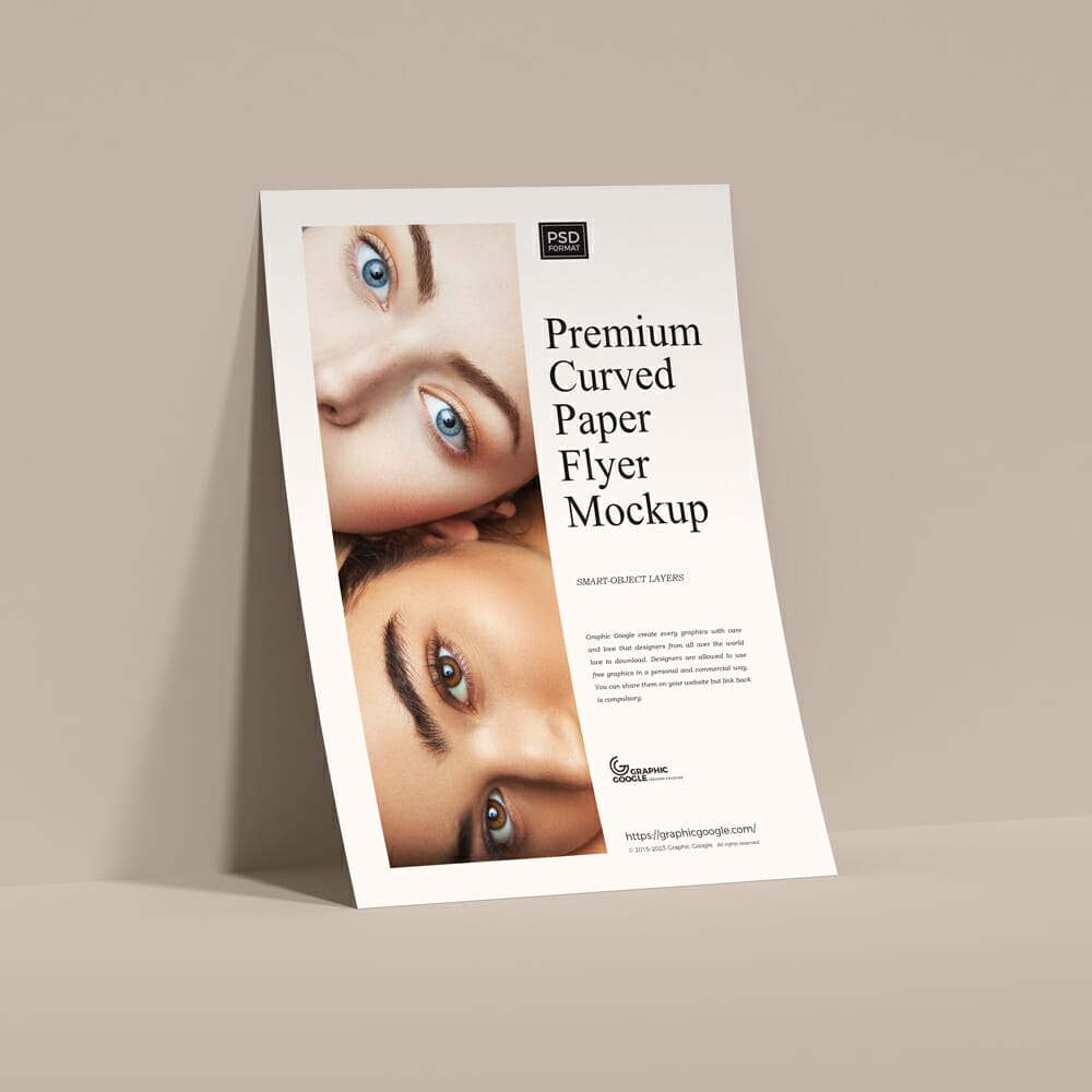 Free Curved Paper Flyer Mockup PSD
