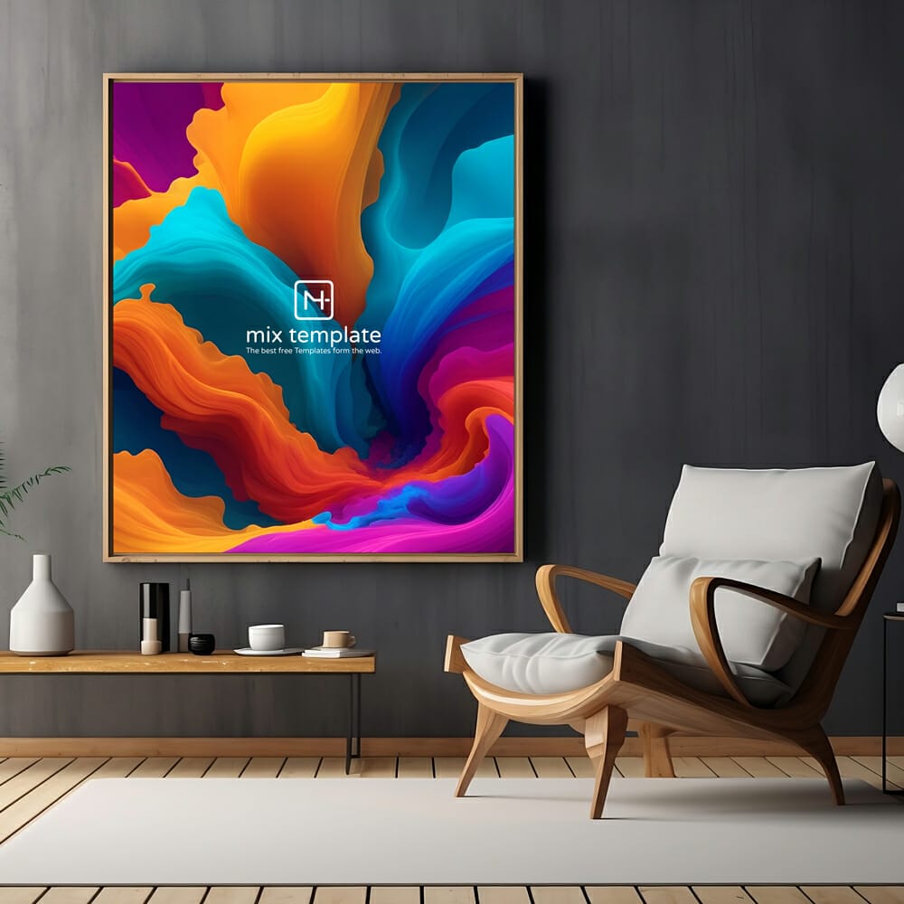 Free Interior Grey Wall Framed Poster Mockup PSD