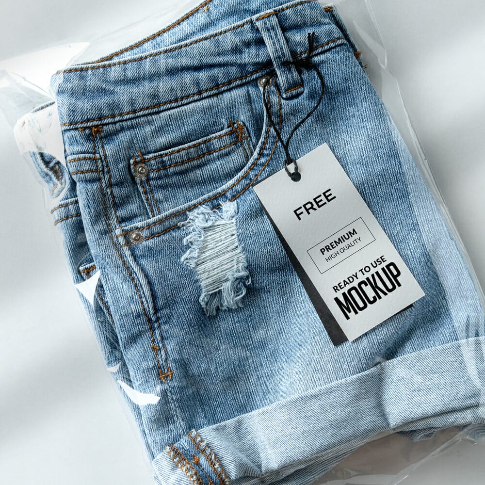 Free Jean Short Mockup with Label Tag PSD