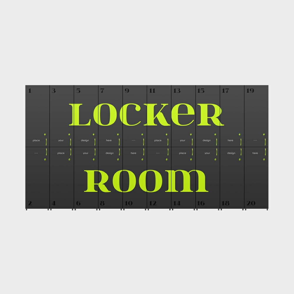 Free Locker Room Storage Cabinets Mockup PSD