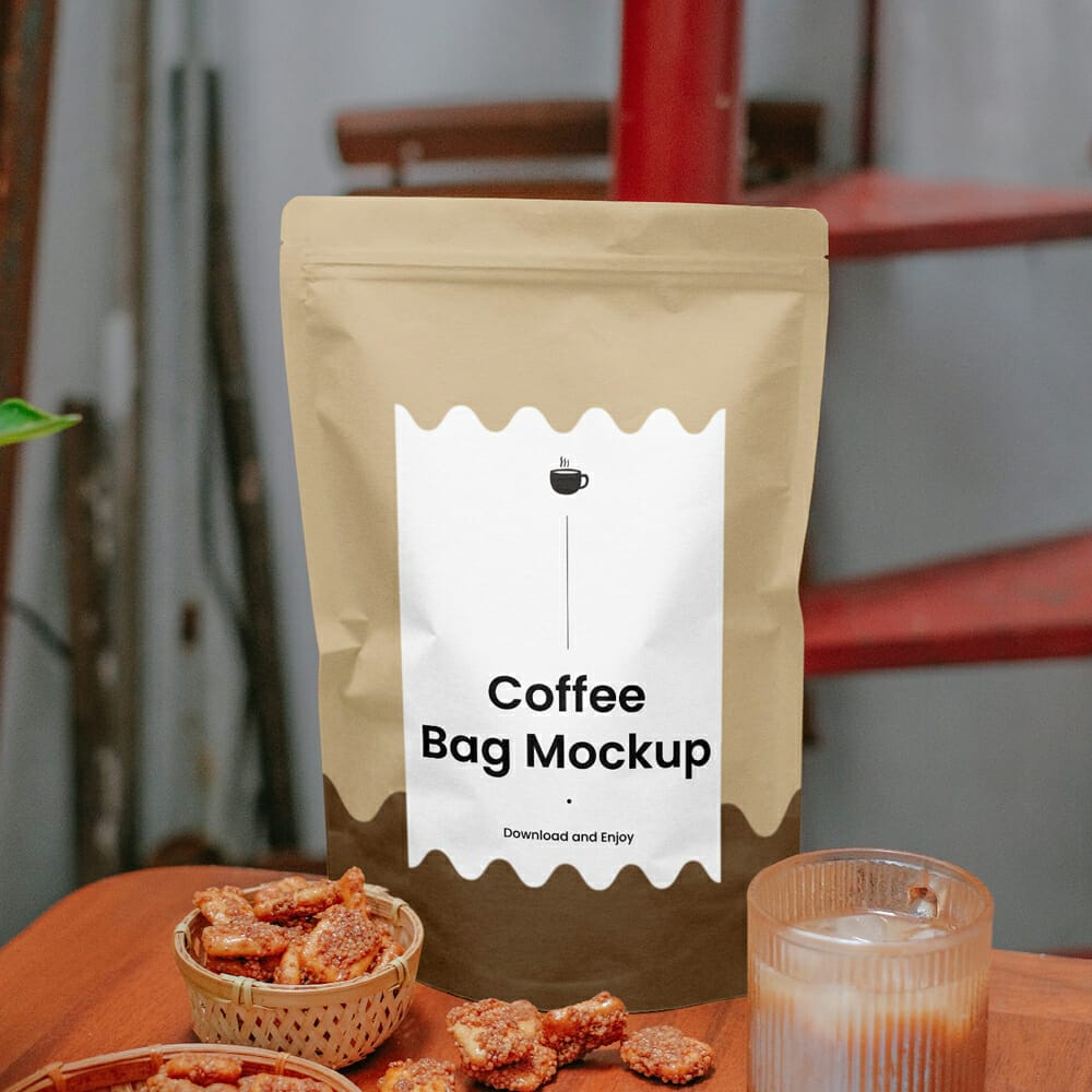 Free Standing Coffee Bag Mockup PSD
