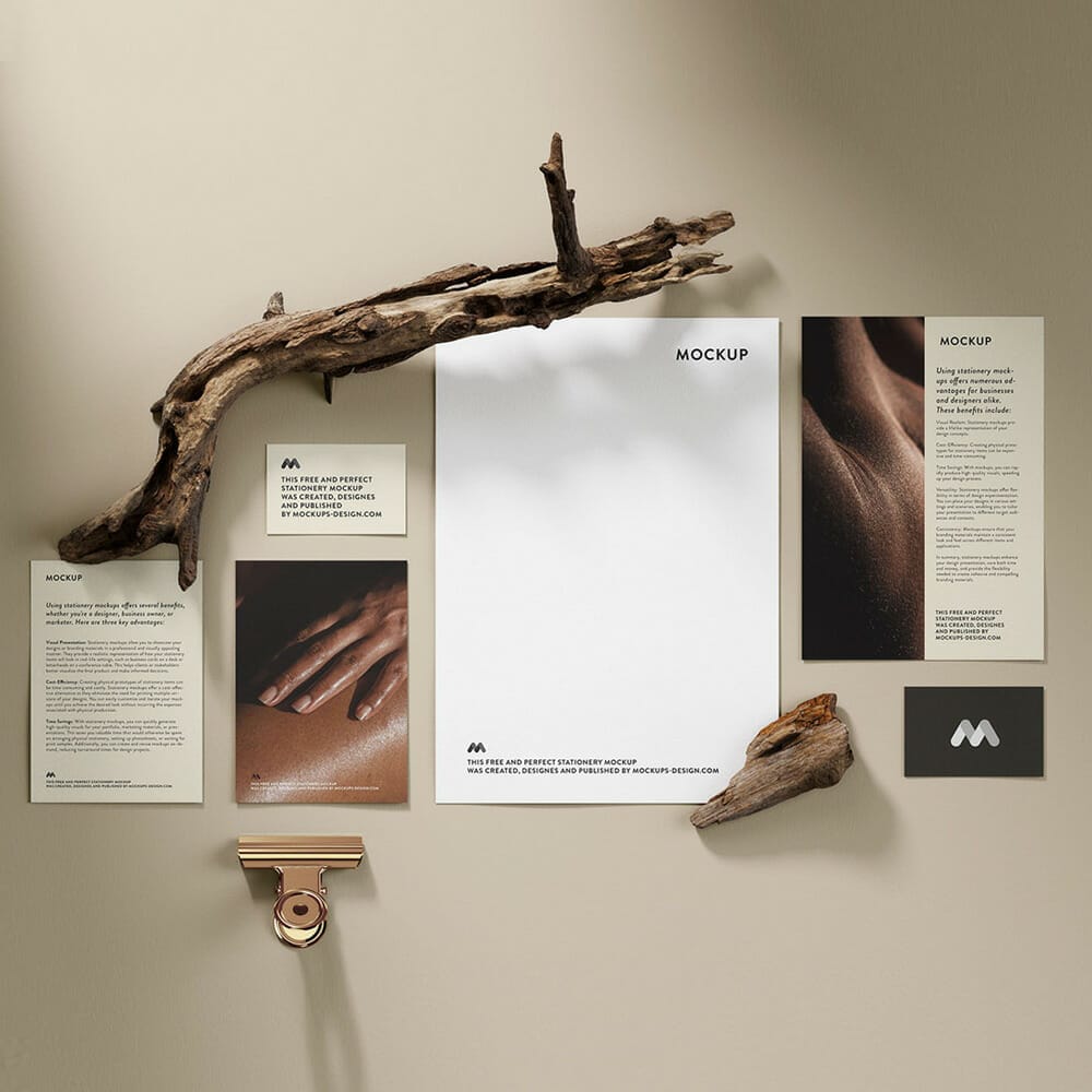 Free Stationery with Branches Mockup PSD
