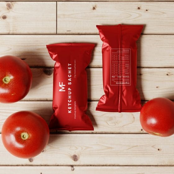 Free Tomato Ketchup Sachet Packet Mockups
