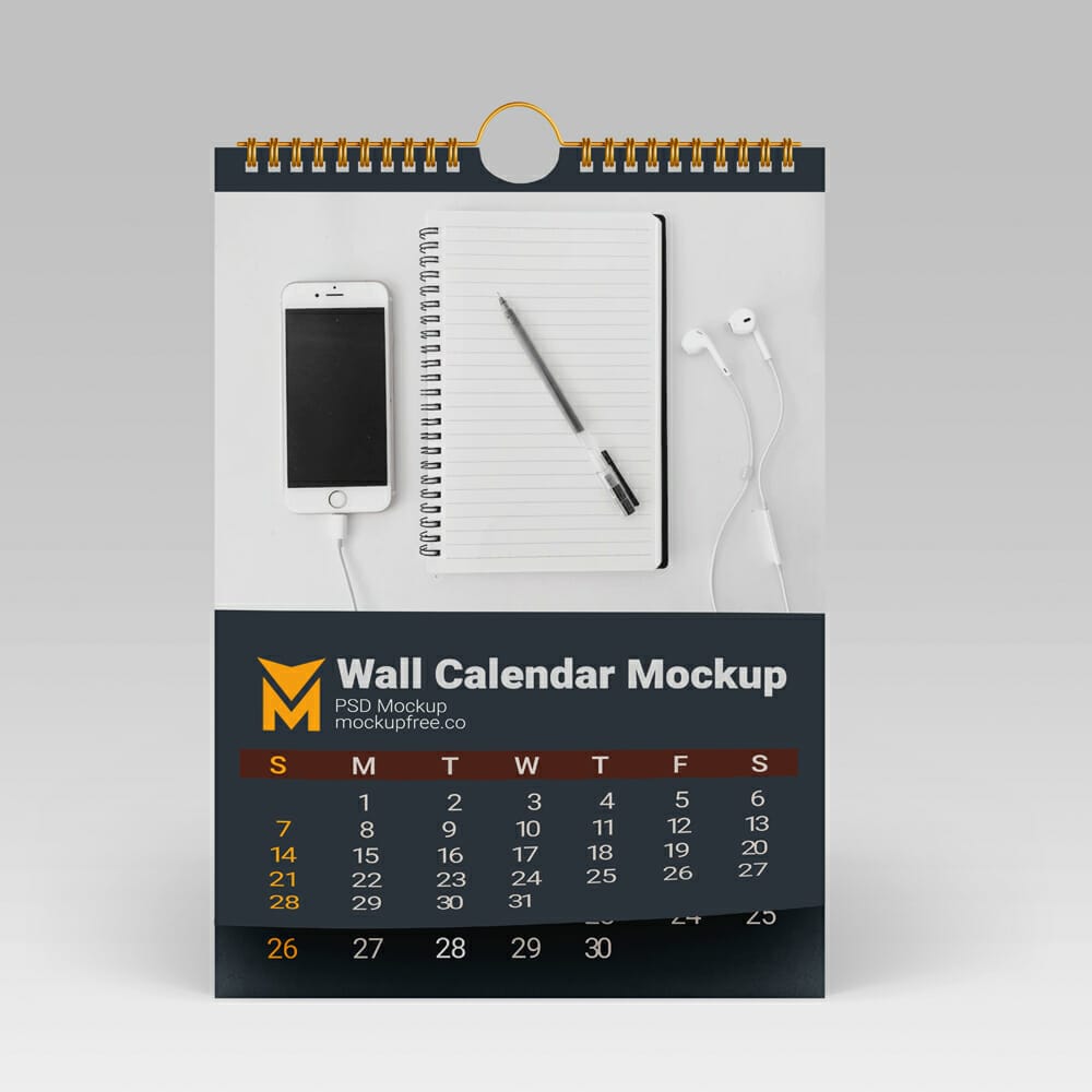 Free Wall Calendar Mockup Template PSD