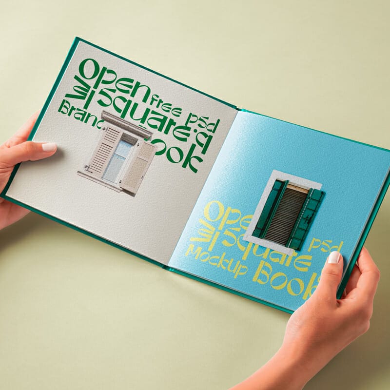 Hand Holding Hardcover Open Book Mockup