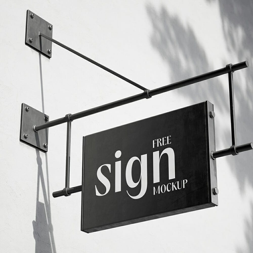 Hanging sign on blank wall mockup