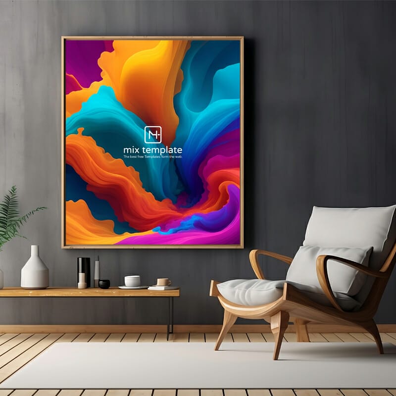 Interior Grey Wall Framed Poster Mockup PSD