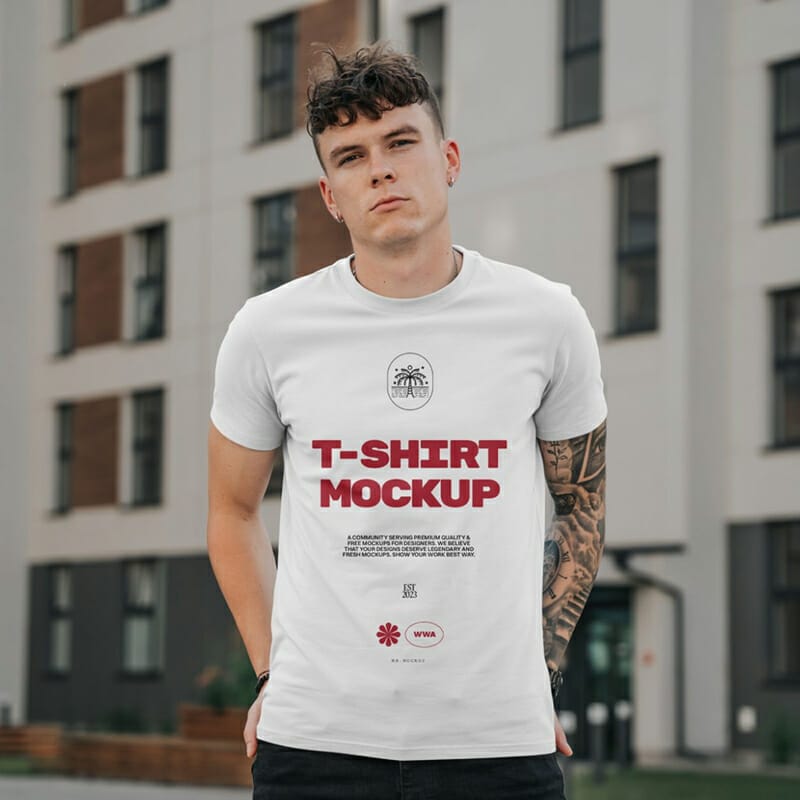 Man T Shirt With Tattoo Mockup
