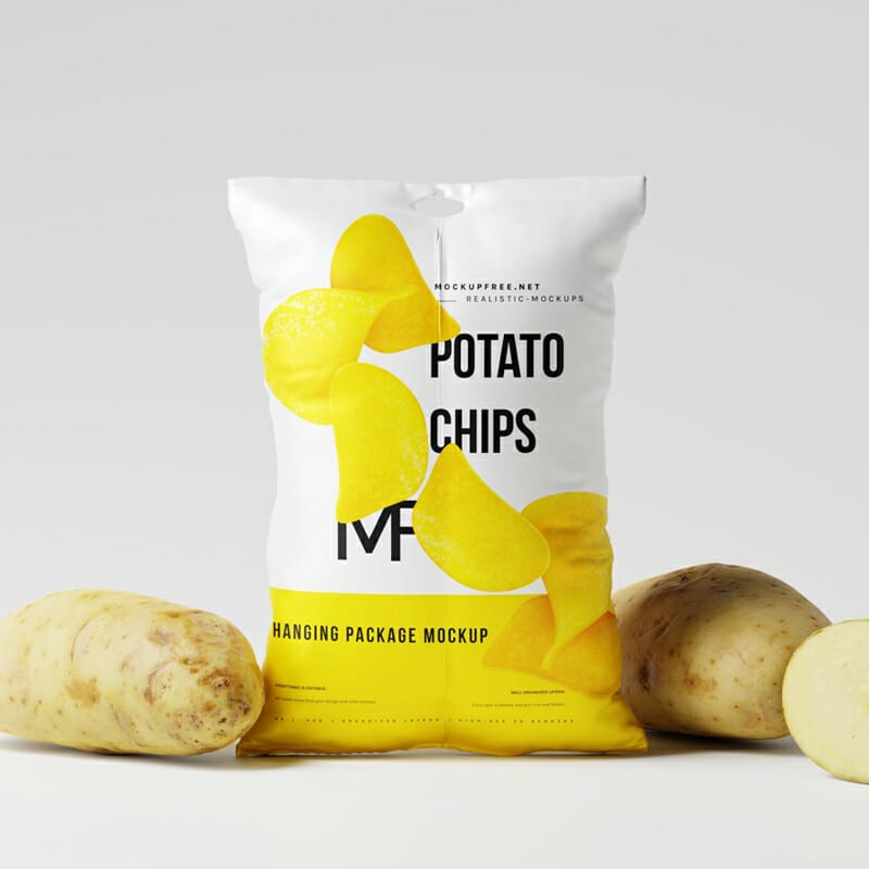 Potato Chips Bag Mockup Template PSD