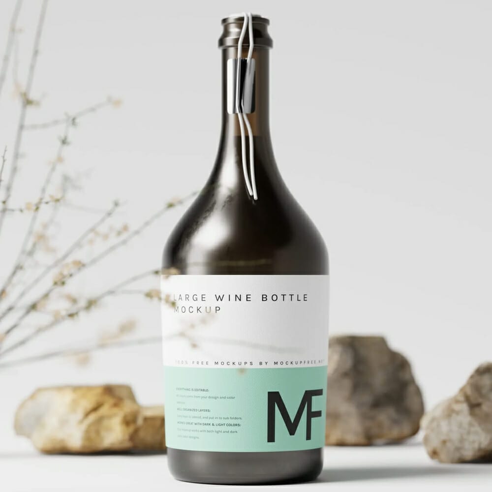 Red Wine or Champagne Bottle Mockups PSD