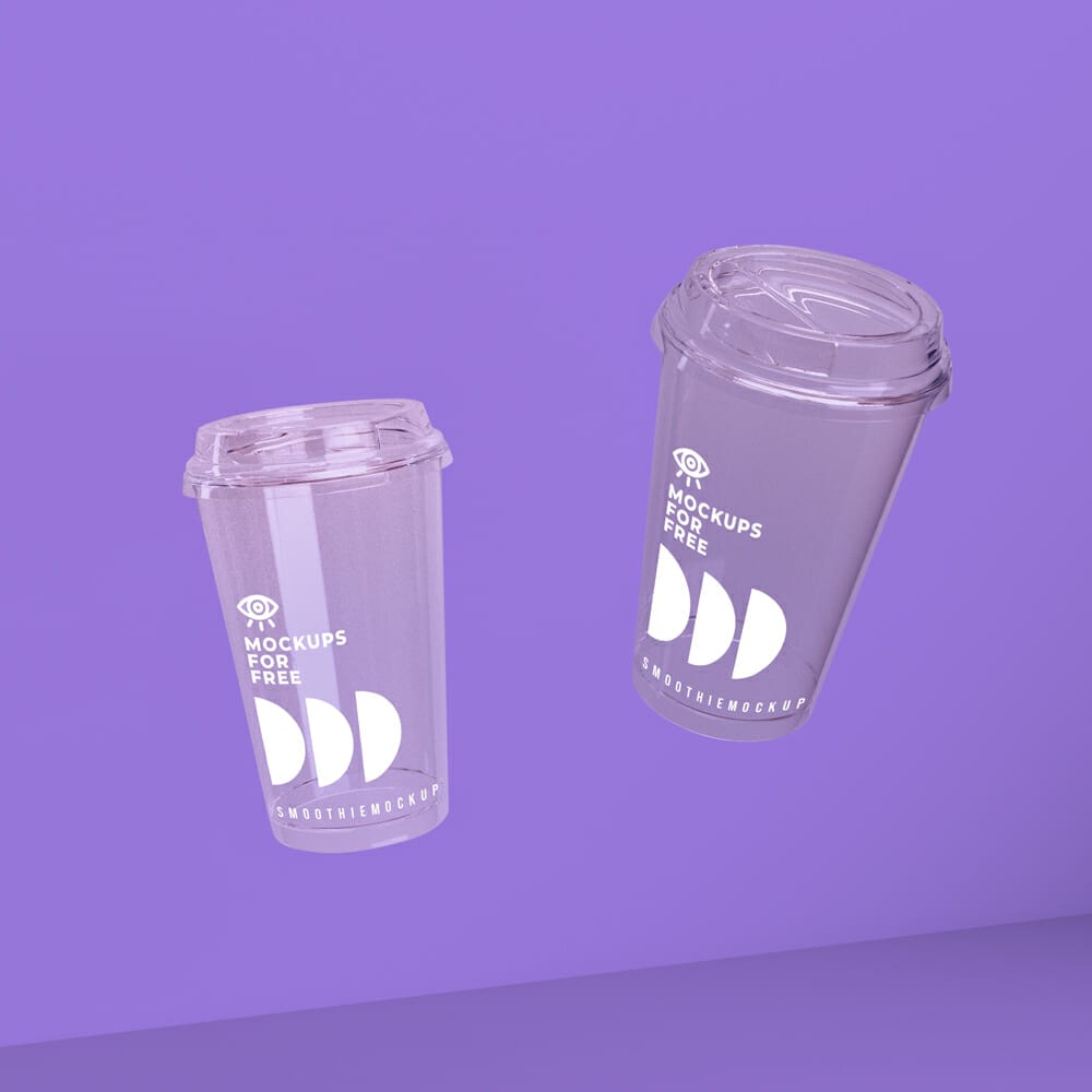 Set of Two Smoothie Plastic Cup Mockup PSD