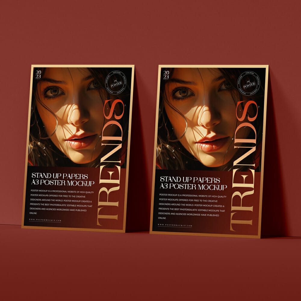 Stand Up A3 Papers Poster Mockup PSD