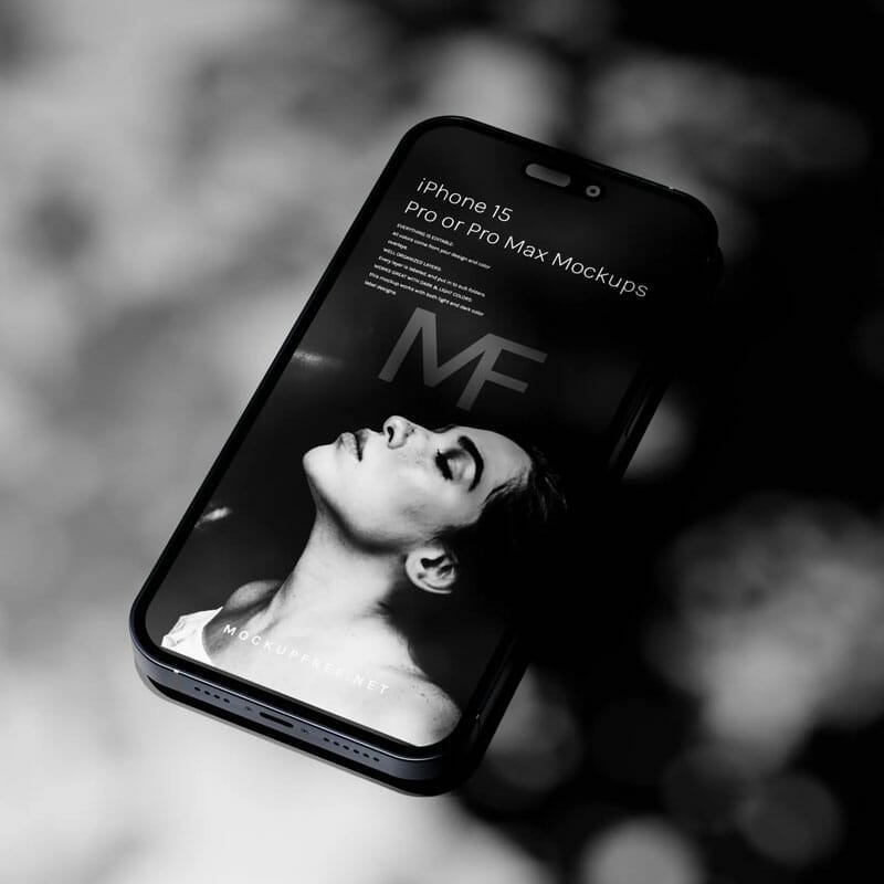 iPhone 15 Dark Shadowy Mockups PSD
