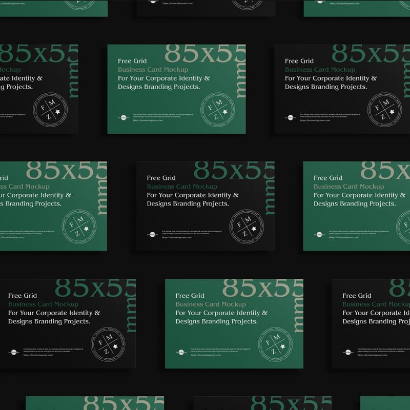 85 55 mm Grid Business Card Mockup