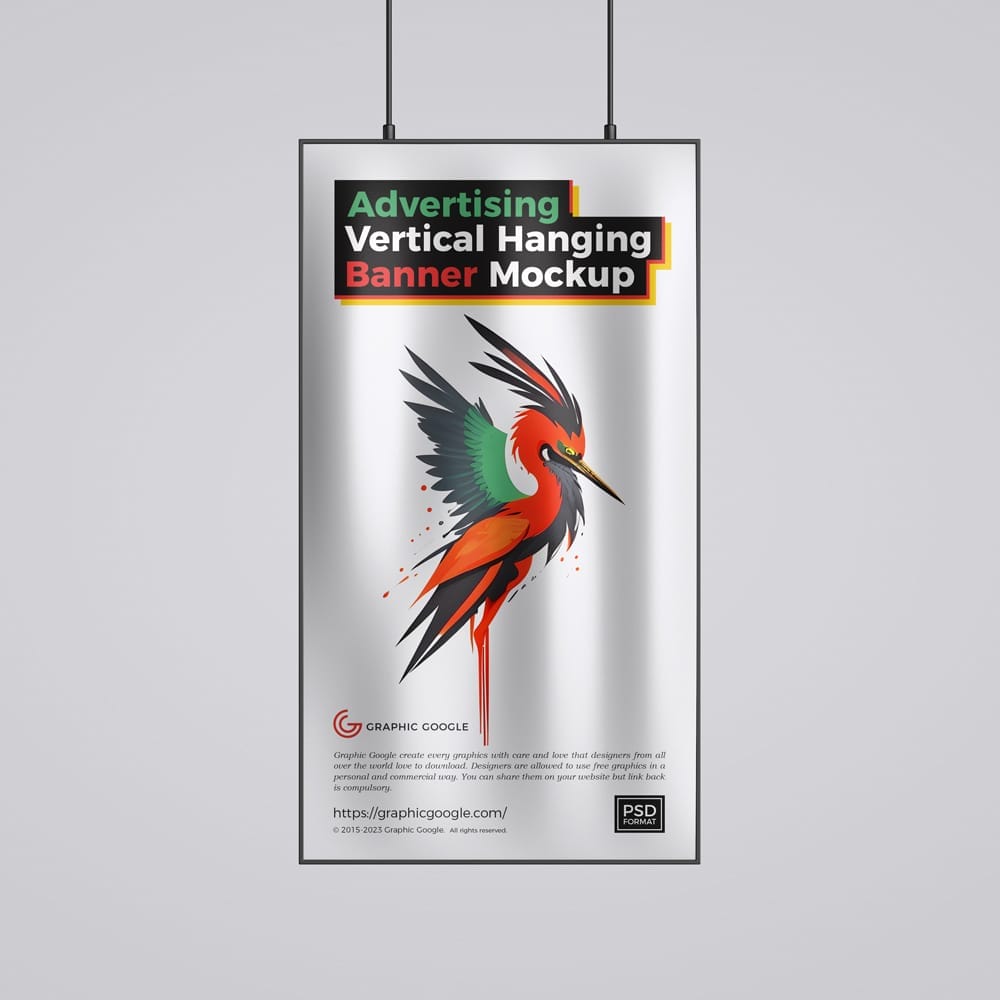 Advertising Vertical Hanging Banner Mockup PSD