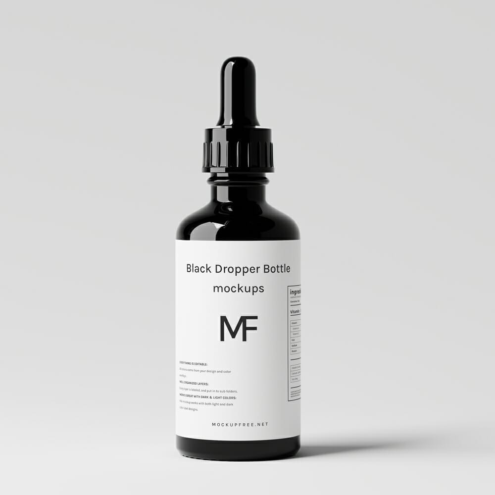 Black Dropper Bottle Mockups PSD